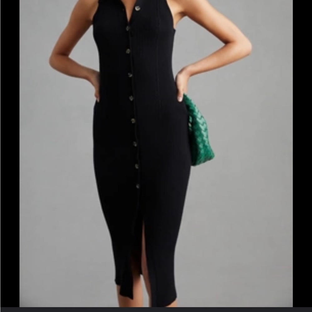 New Anthropologie Favorite Daughter Black Button-Down Lena Midi Dress Sz Large